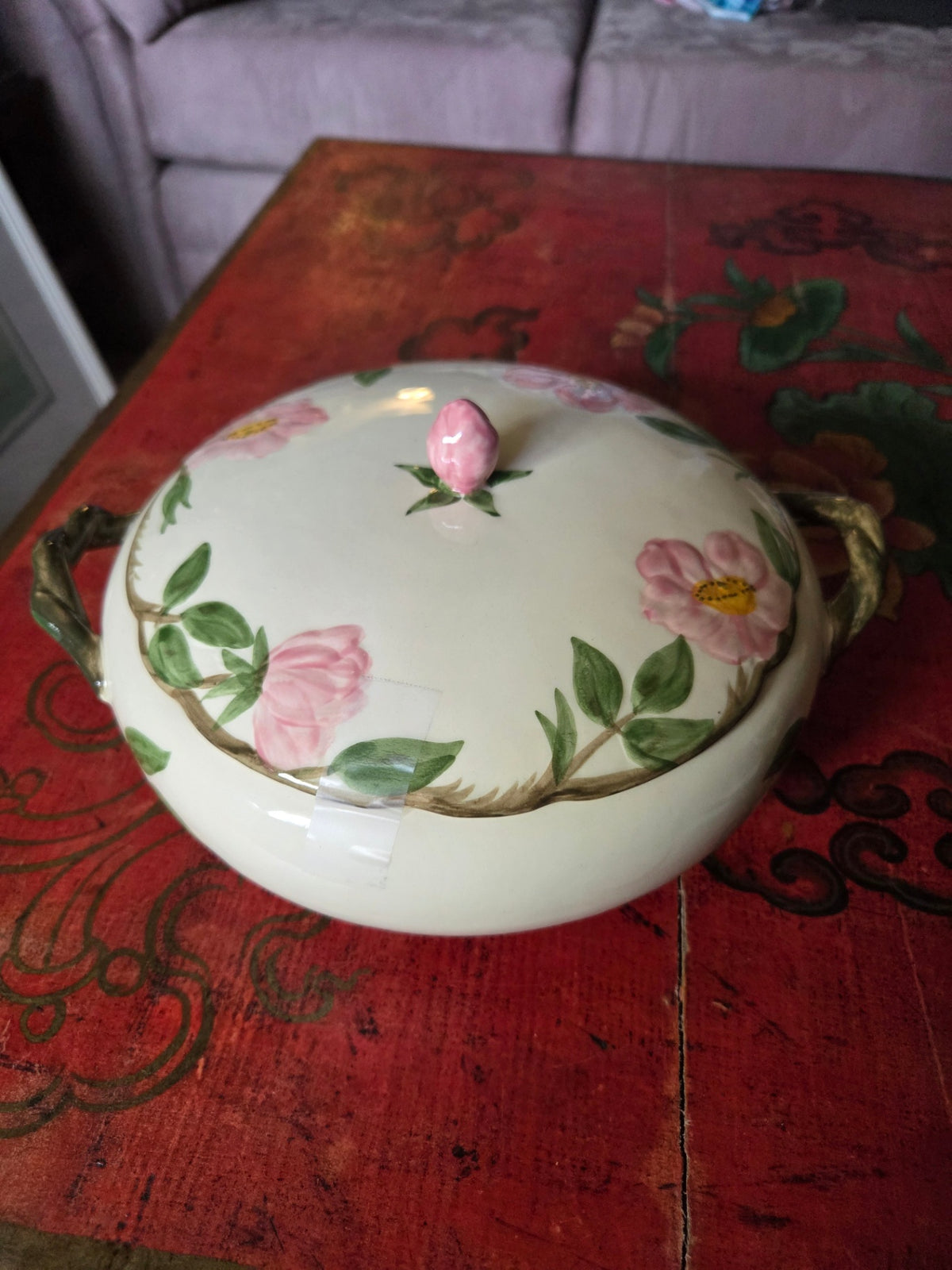 Franciscan desert rose covered casserole