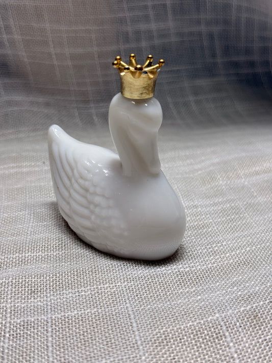 Vintage Avon "Royal Swan" Milk Glass Perfume Bottle w/ Gold Crown Cap