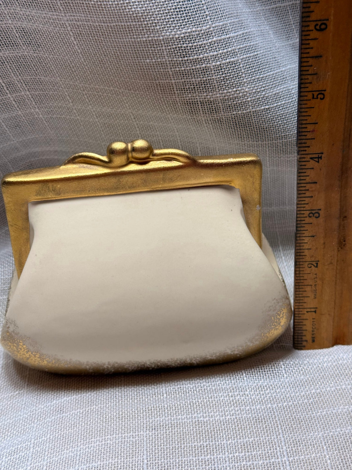 Vintage "Pin Money" Ceramic Purse Coin Bank | Hand-Painted Gold & Rhinestone Details