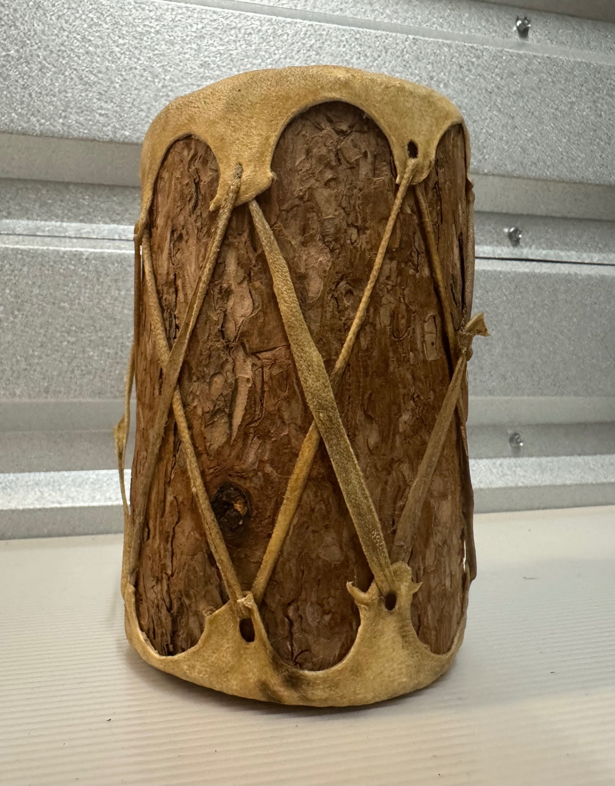 Rustic bark and hide drum 