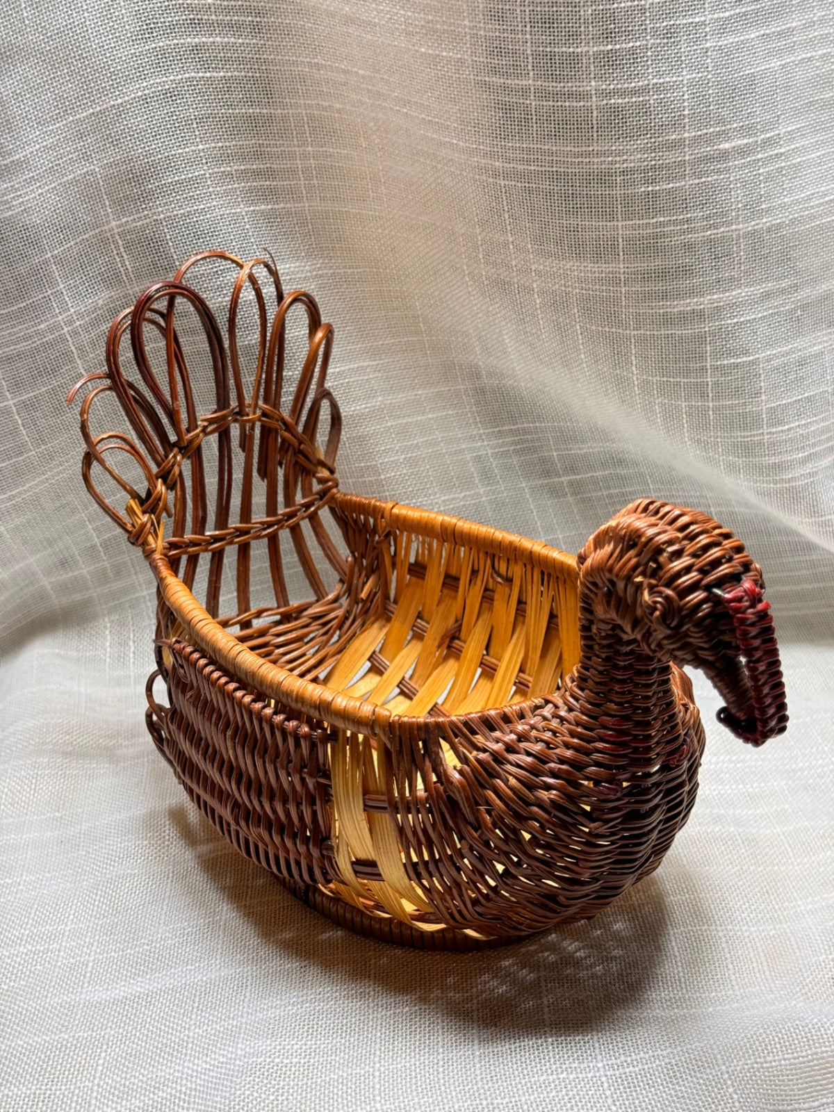 Vintage Woven Wicker Turkey Basket | Rustic Thanksgiving Centerpiece Decor