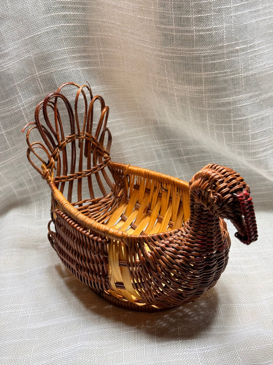 Vintage Woven Wicker Turkey Basket | Rustic Thanksgiving Centerpiece Decor