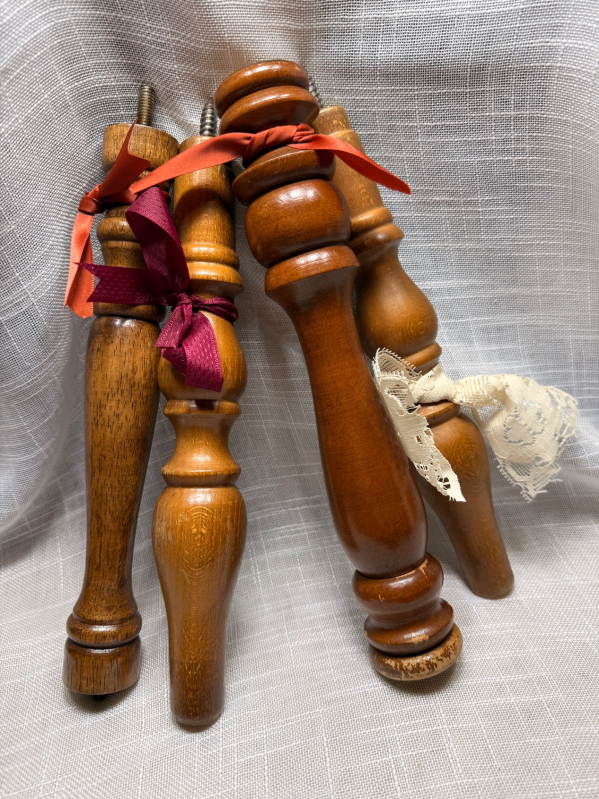 Set of 4 Vintage Turned Wood Furniture Legs | Reclaimed Spindles for Upcycling