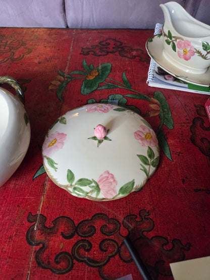 Franciscan desert rose covered casserole