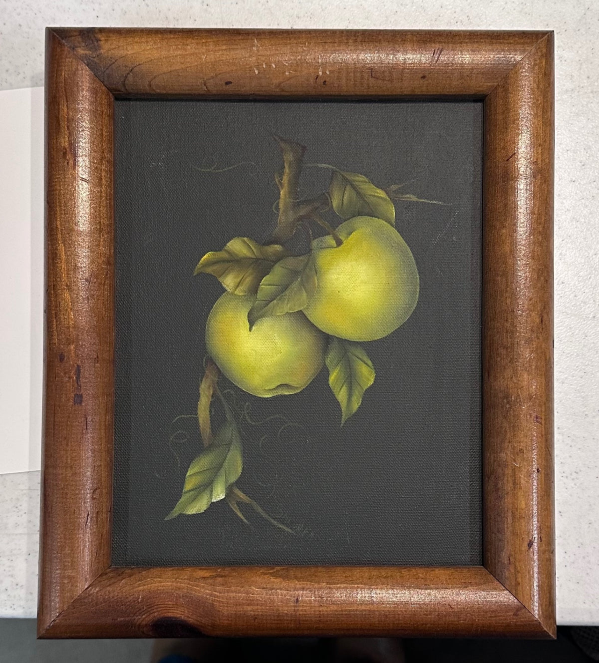 Green apples original oil on board painting