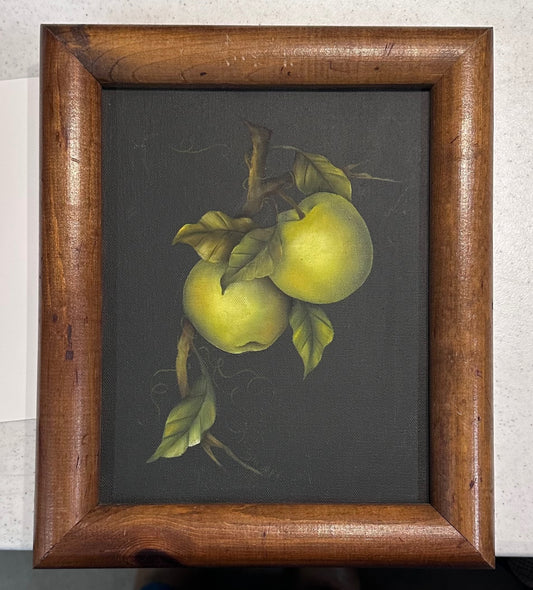 Green apples original oil on board painting