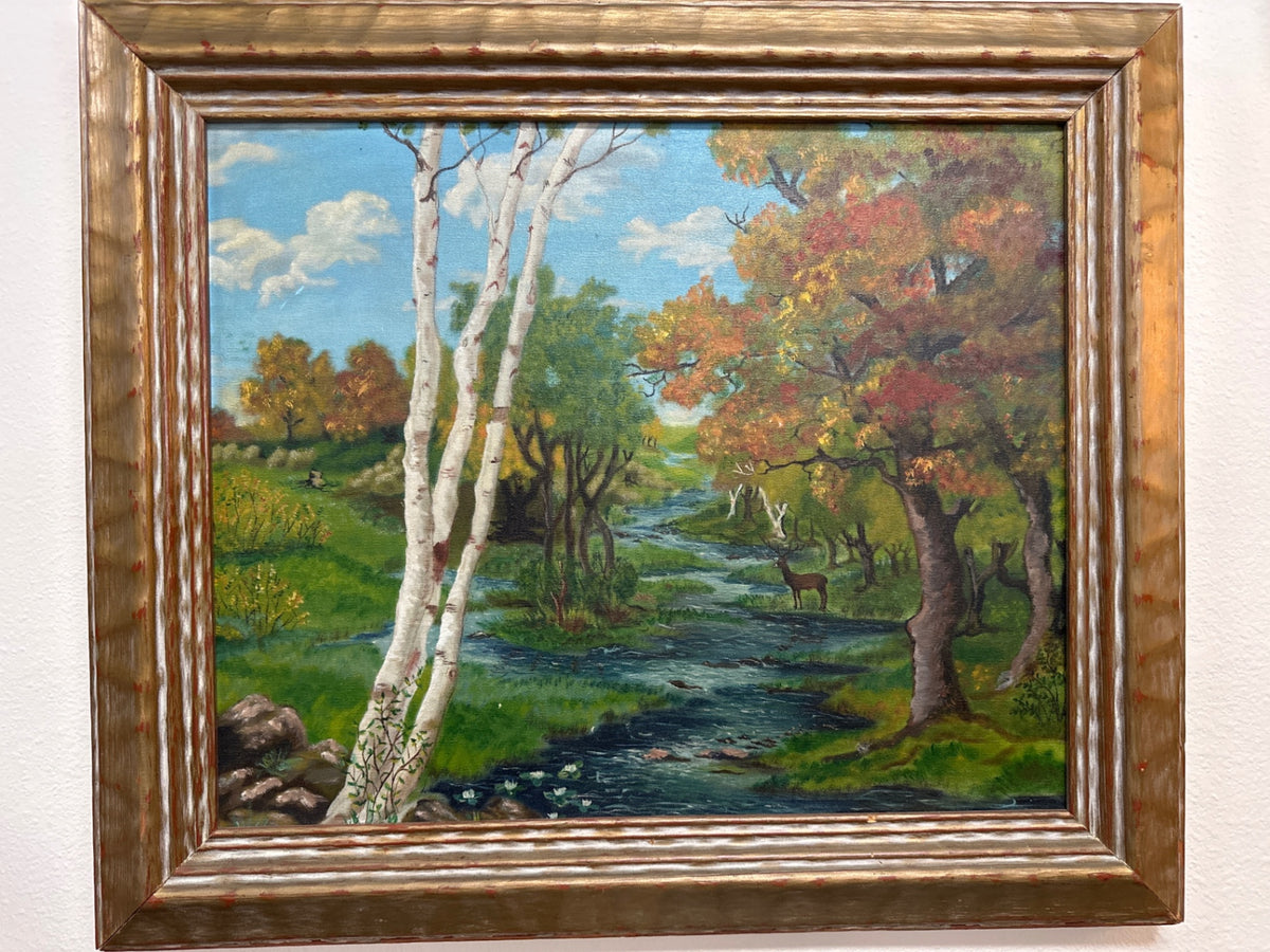 Fall forest with buck original oil painting