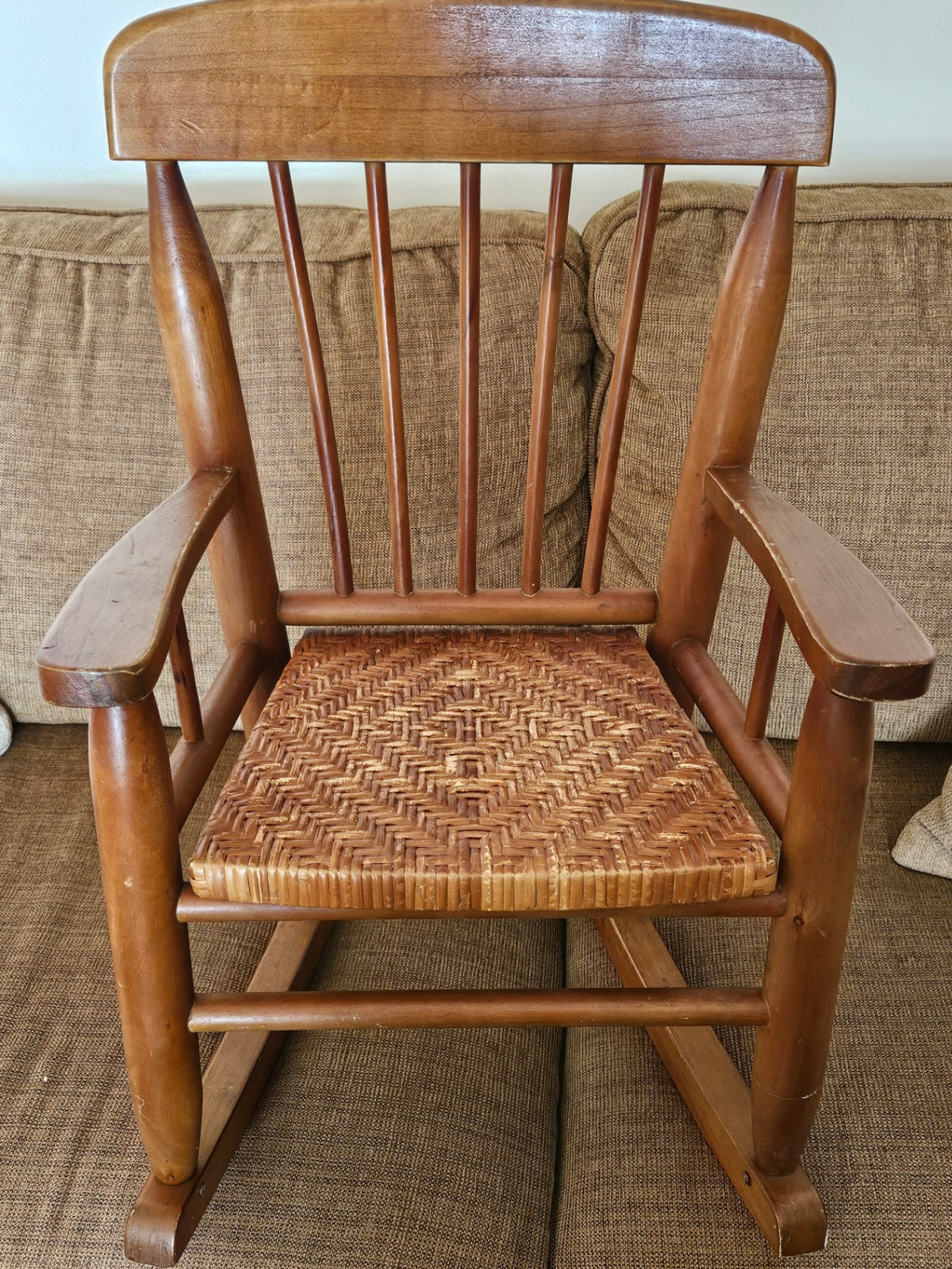 Vint childs rocker w/ woven seat