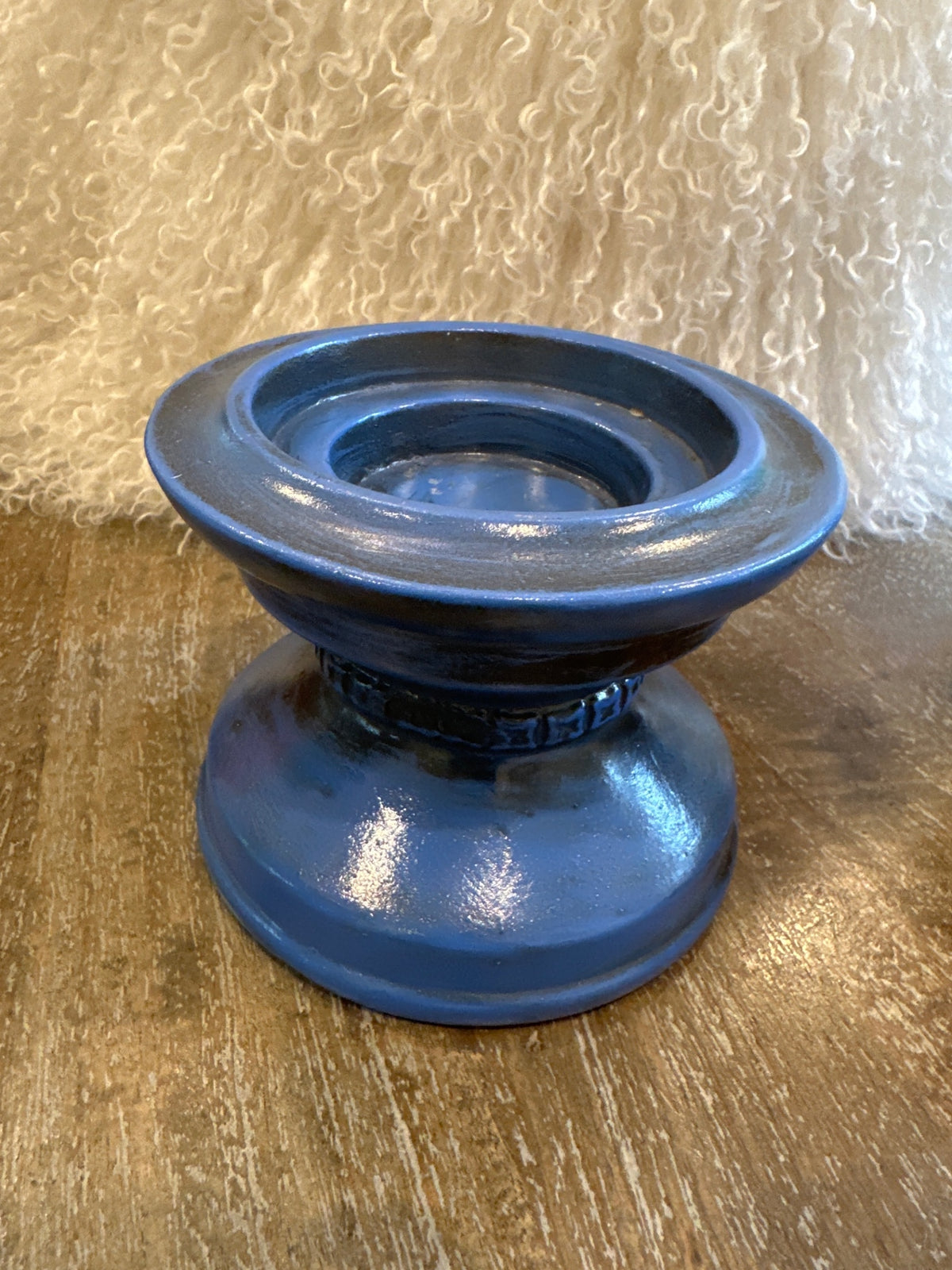 Vintage blue ceramic candle holder