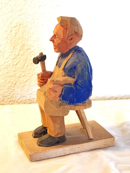 Vintage Swedish Hand-Carved Shoemaker Cobbler Folk Art