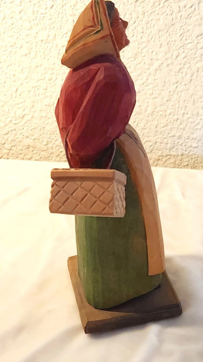 1940s Swedish Folk Art Carving - Old Woman with BasketCollectibles