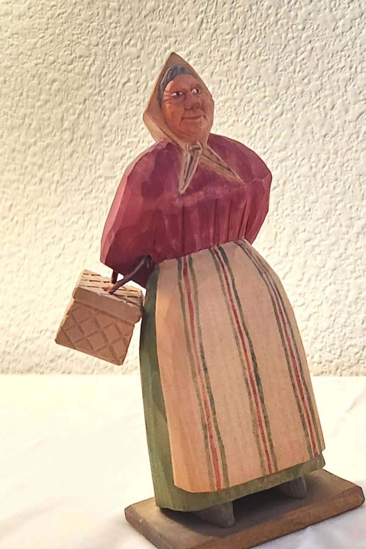 1940s Swedish Folk Art Carving - Old Woman with BasketCollectibles