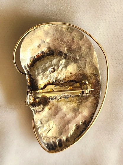 Surrealistic Sterling & 14K Face Brooch