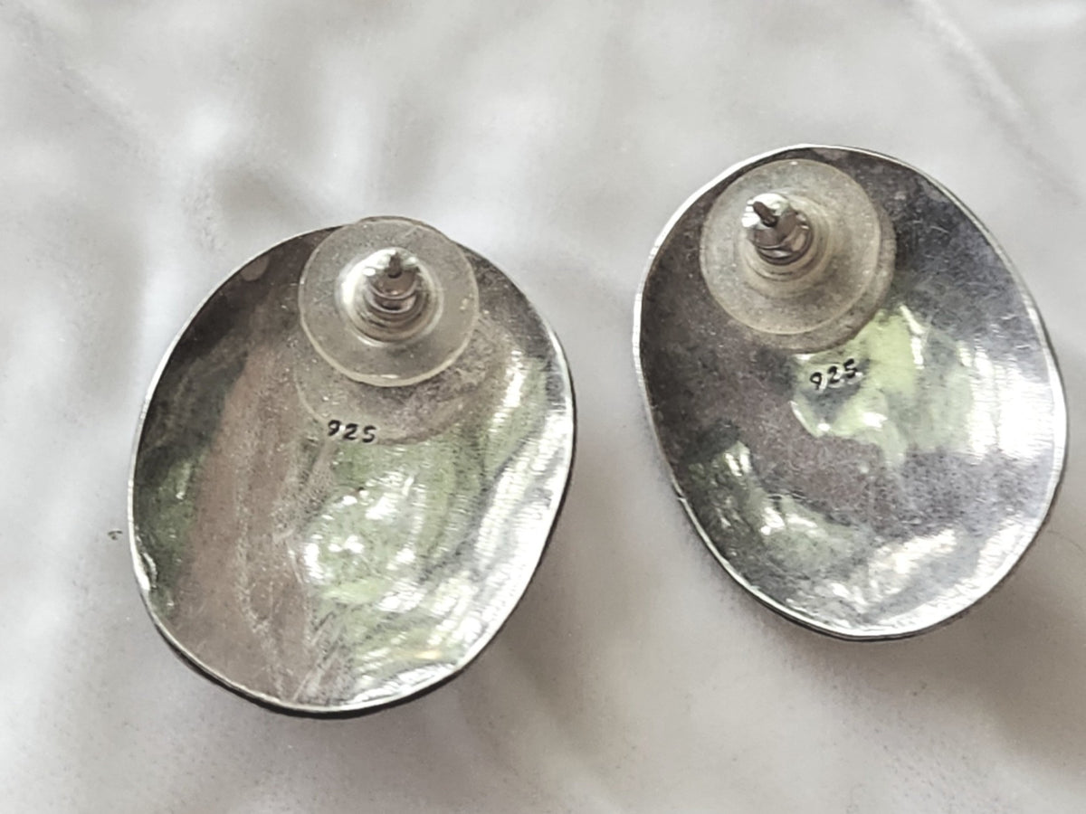 Vintage Onyx & Sterling  Afghan Aqeeq Stone Earrings