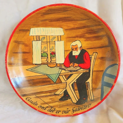 Vintage Norway Hand Painted Folk Art Wood Wall Plate