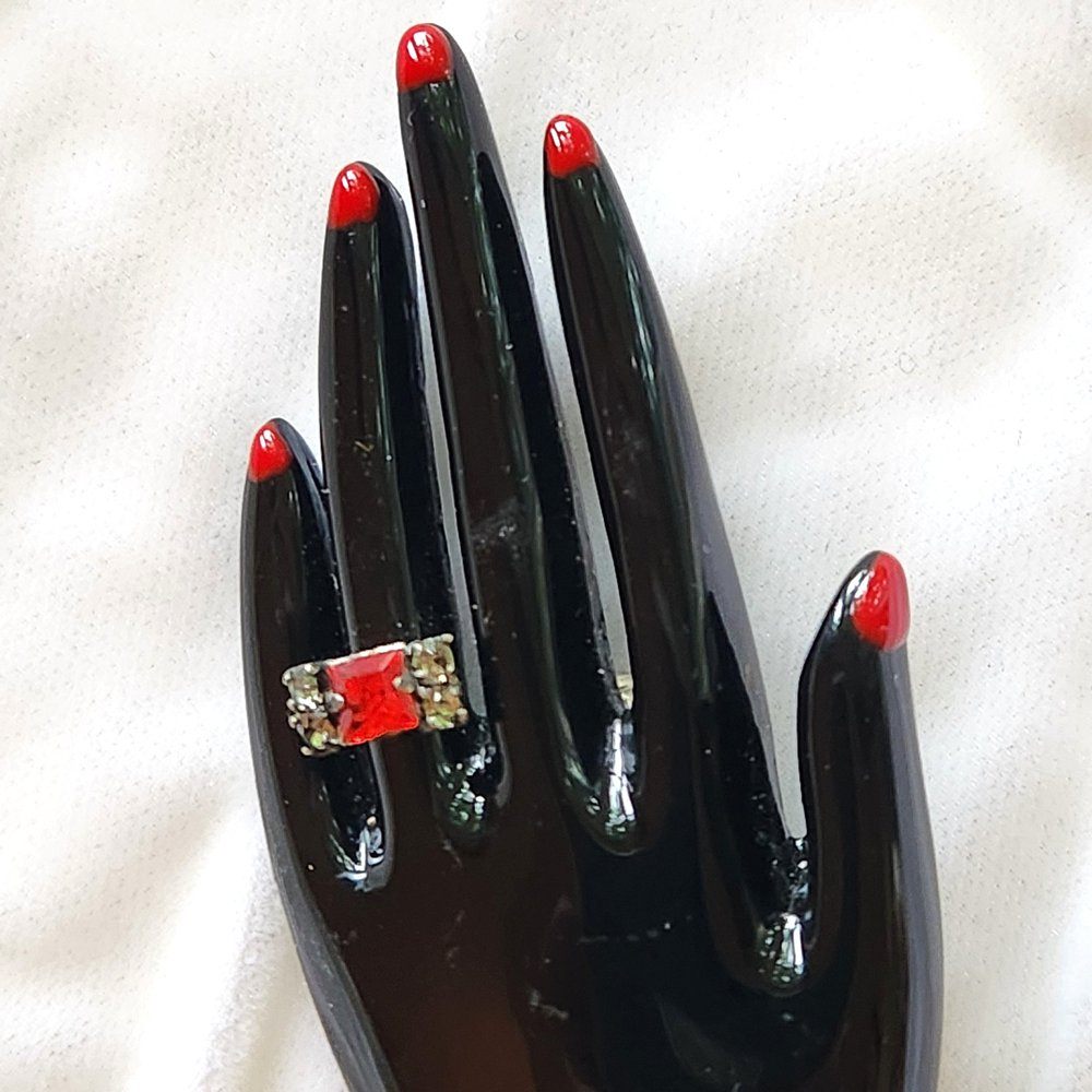 Vintage Marion Godart Paris Black Resin & Rhinestone Hand Brooch