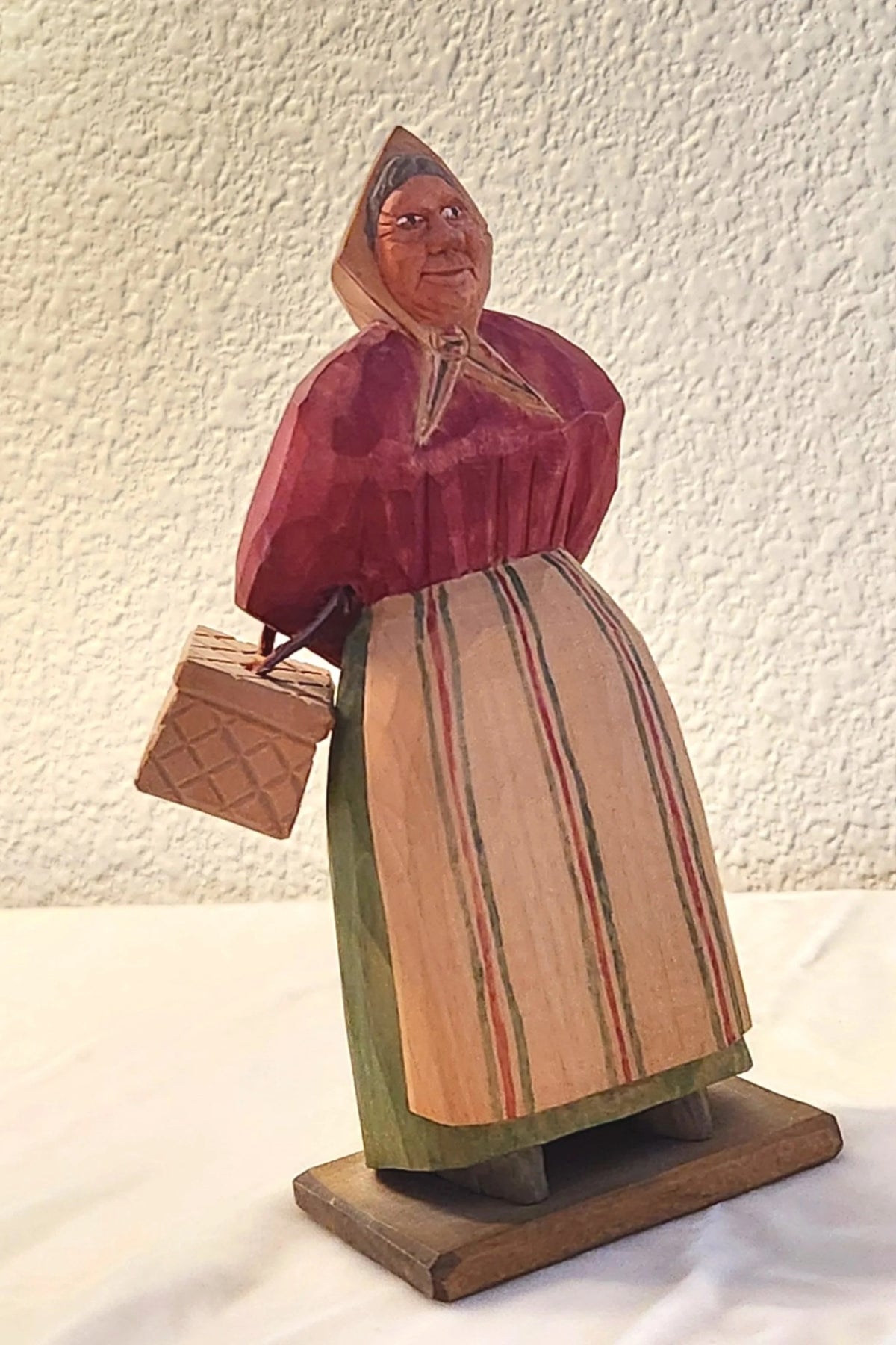 1940s Swedish Folk Art Carving - Old Woman with BasketCollectibles