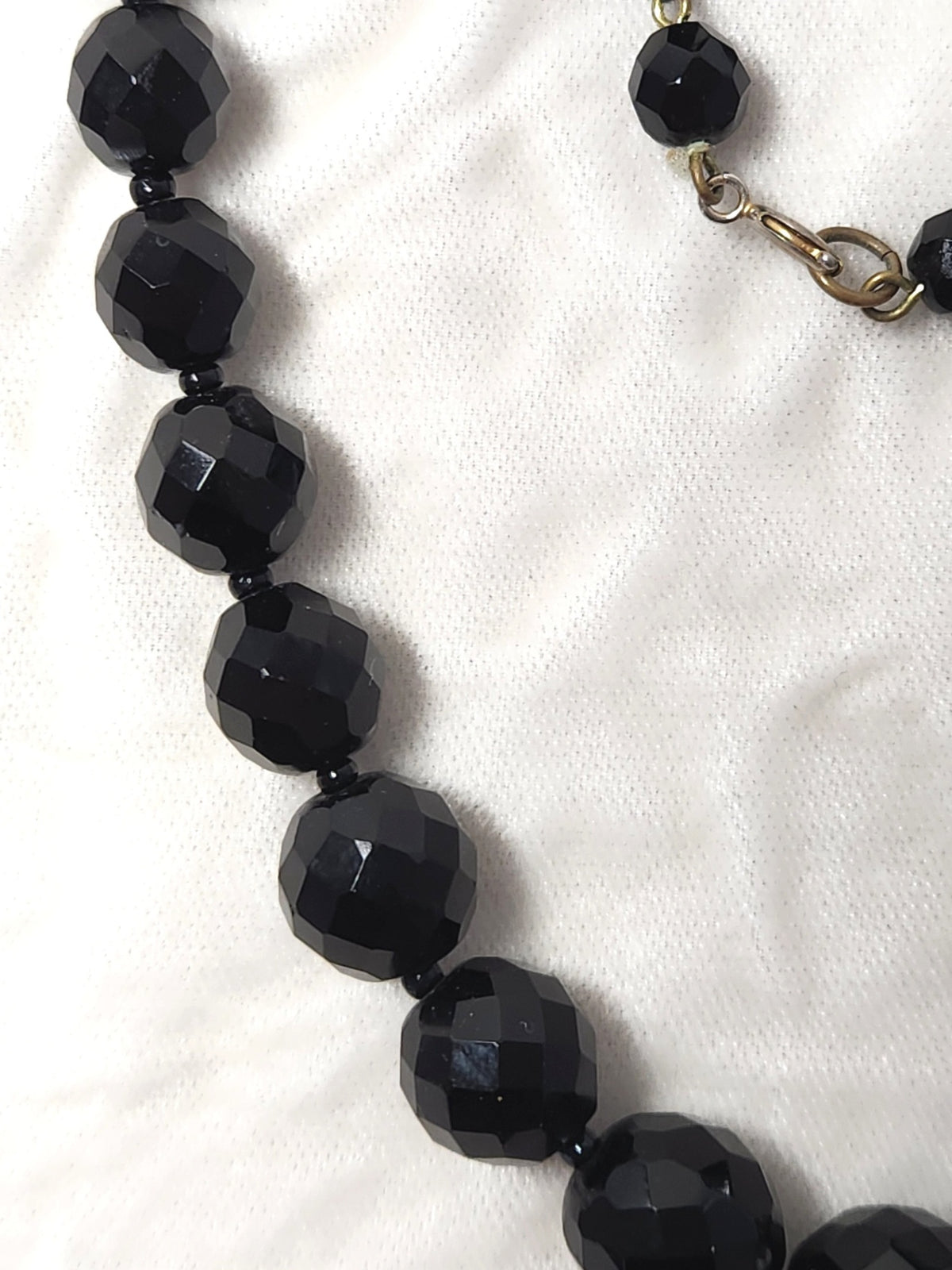 1930s Long Faceted Black Glass Bead Necklace