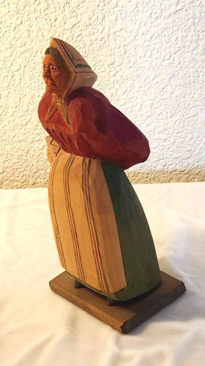 1940s Swedish Folk Art Carving - Old Woman with BasketCollectibles