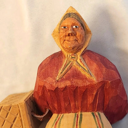 1940s Swedish Folk Art Carving - Old Woman with BasketCollectibles