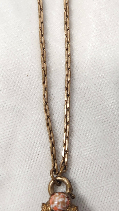 1930s Large Gilt & Art Glass Pendant Cross Necklace