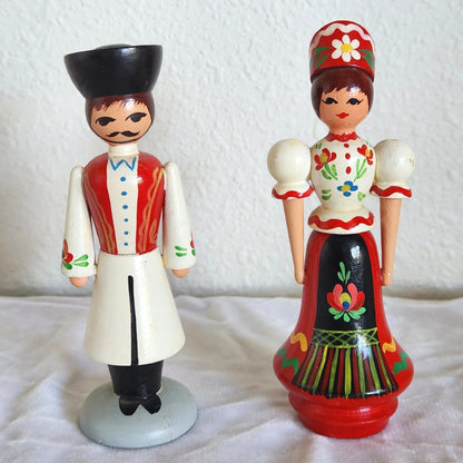 Handcarved & Painted Hungarian Wood Dolls - Man & Woman Pair