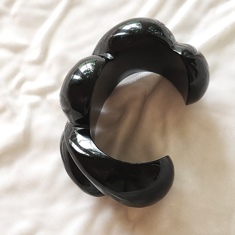 Vintage Marion Godart Paris Chunky Black Resin Cuff Bracelet
