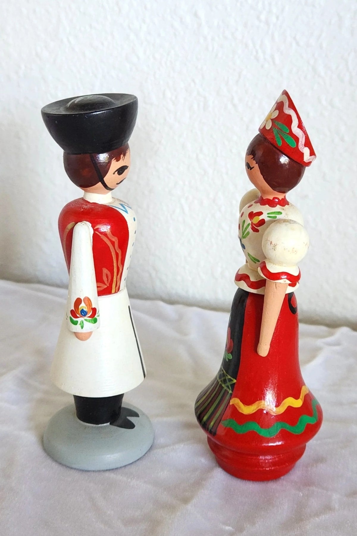 Handcarved & Painted Hungarian Wood Dolls - Man & Woman Pair