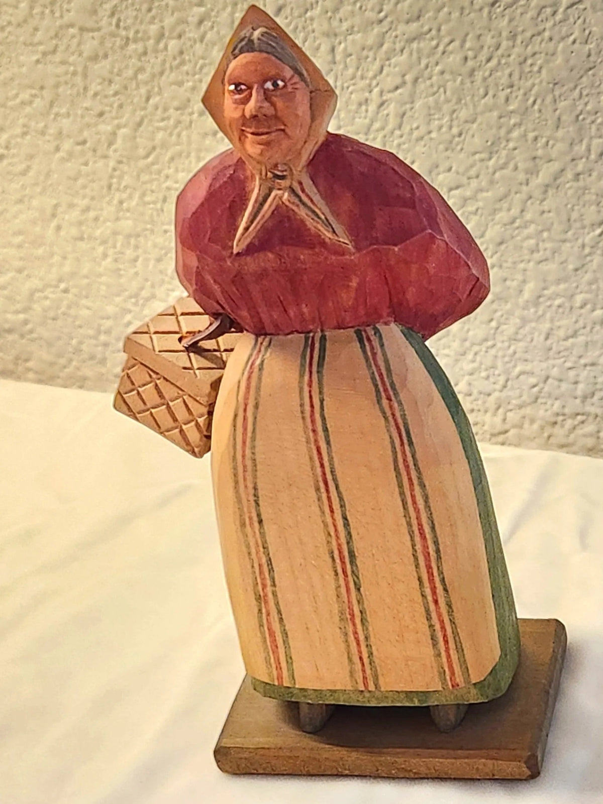 1940s Swedish Folk Art Carving - Old Woman with BasketCollectibles