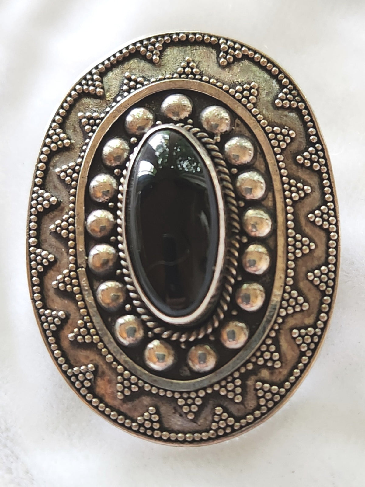 Vintage Onyx & Sterling  Afghan Aqeeq Stone Earrings