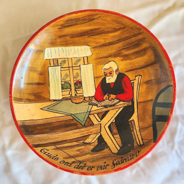 Vintage Norway Hand Painted Folk Art Wood Wall Plate