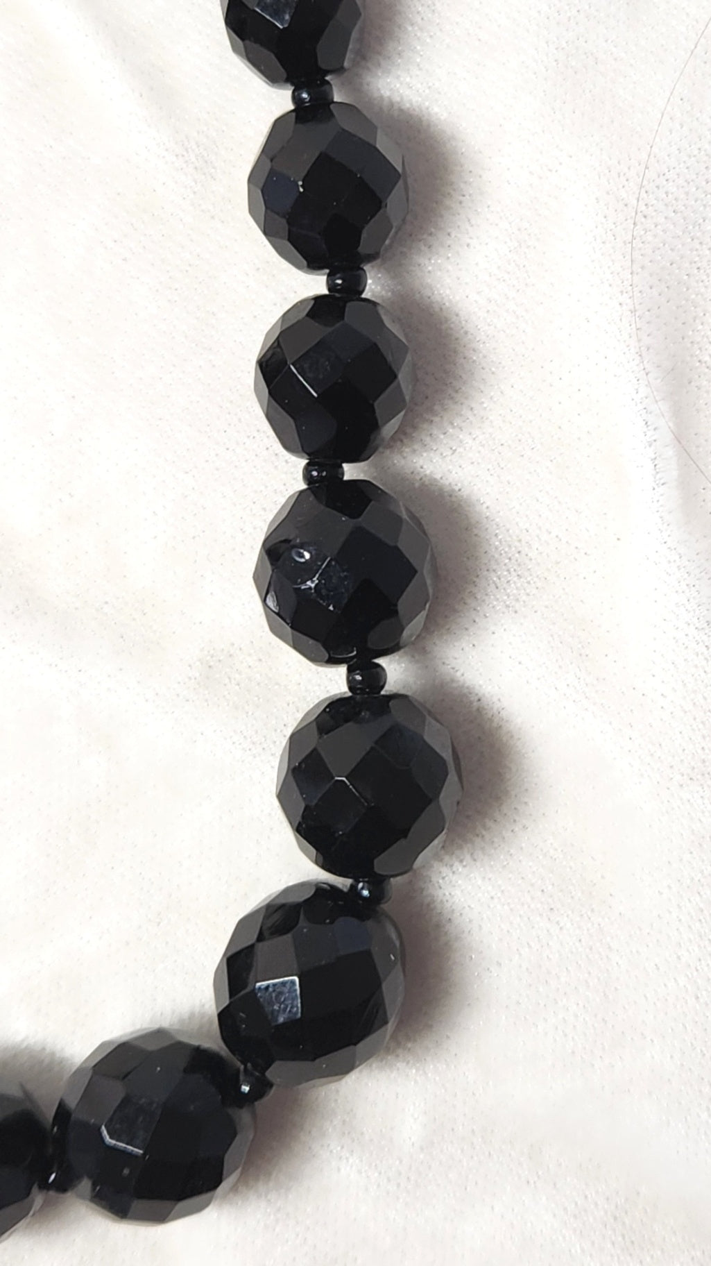 1930s Long Faceted Black Glass Bead Necklace