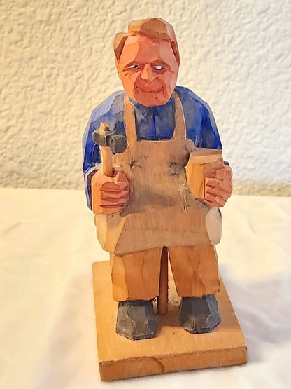 Vintage Swedish Hand-Carved Shoemaker Cobbler Folk Art