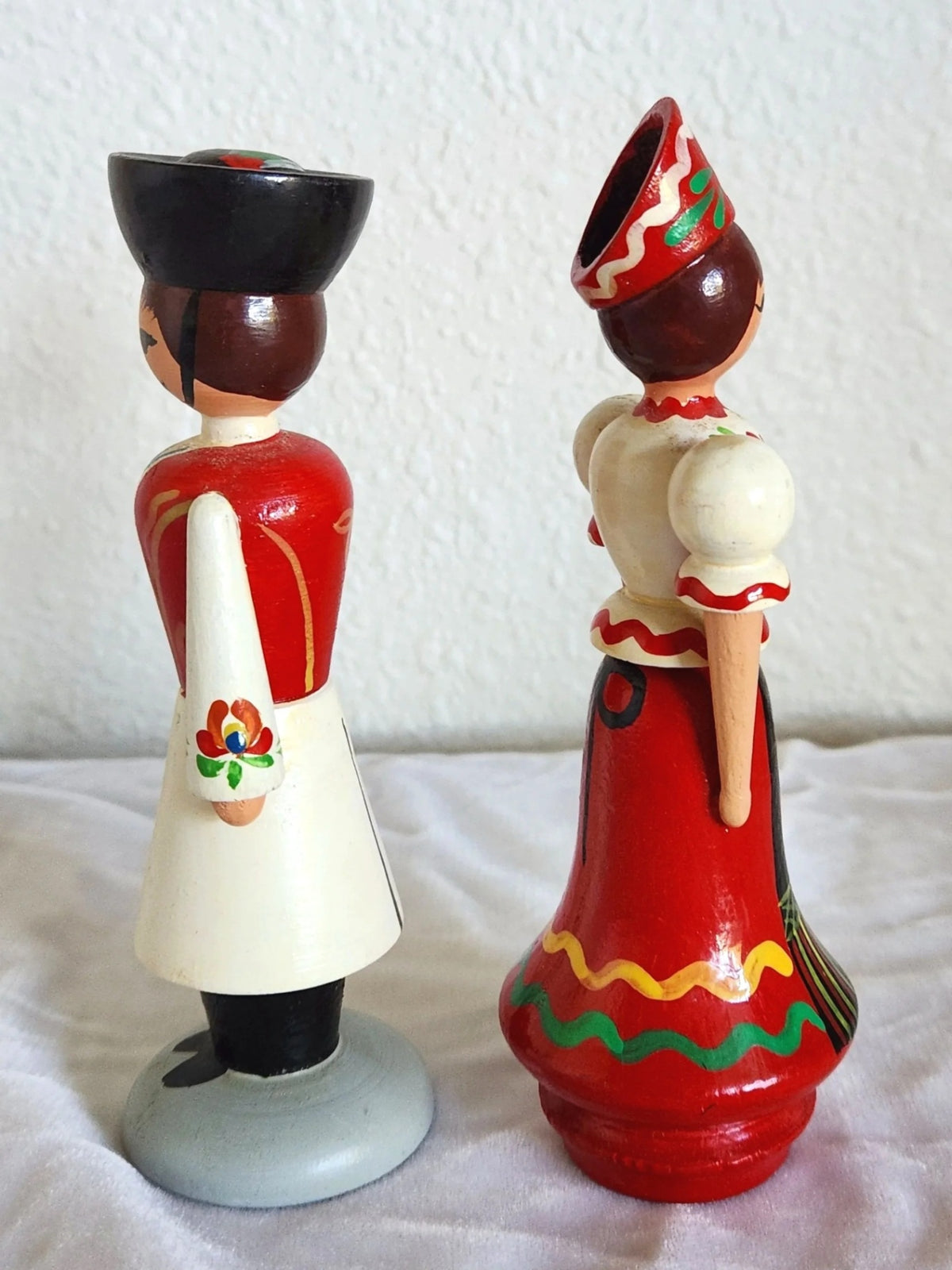 Handcarved & Painted Hungarian Wood Dolls - Man & Woman Pair