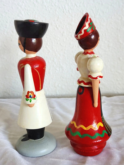 Handcarved & Painted Hungarian Wood Dolls - Man & Woman Pair