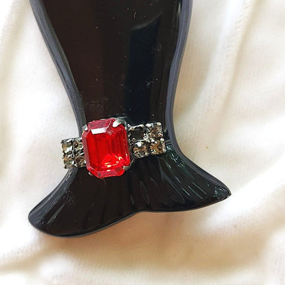 Vintage Marion Godart Paris Black Resin & Rhinestone Hand Brooch