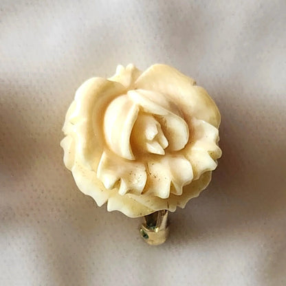 1960s Carved Plastic Faux Ivory Rose Motif Earrings