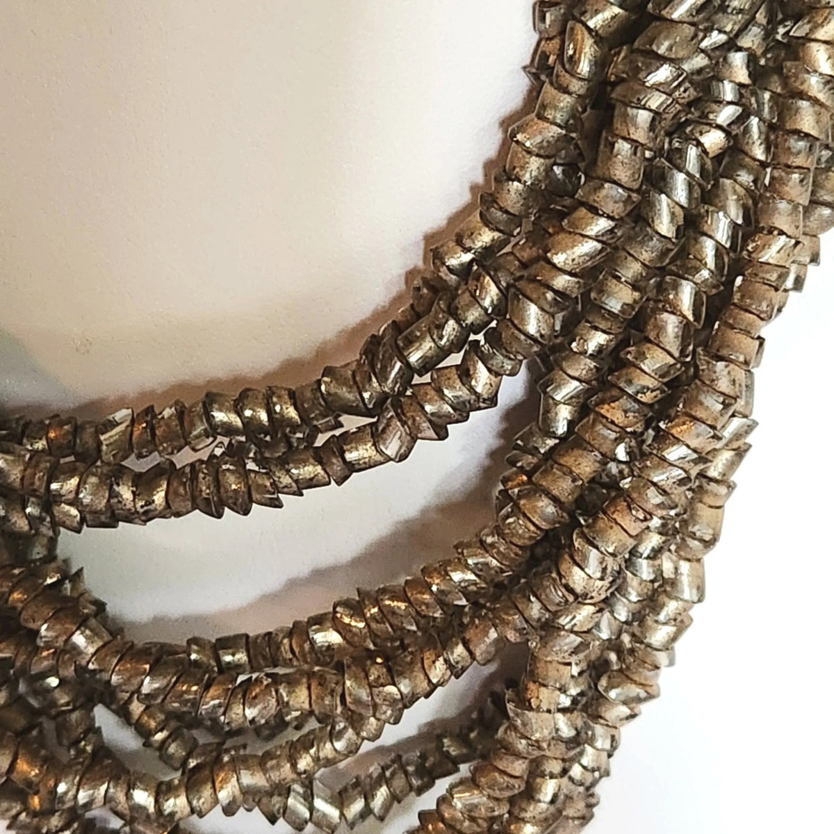 1950s Silver Foiled Glass Angle Cut Tube Bead Bib Necklace - 12 Strands