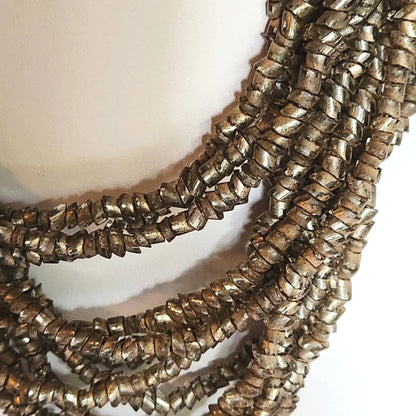 1950s Silver Foiled Glass Angle Cut Tube Bead Bib Necklace - 12 Strands