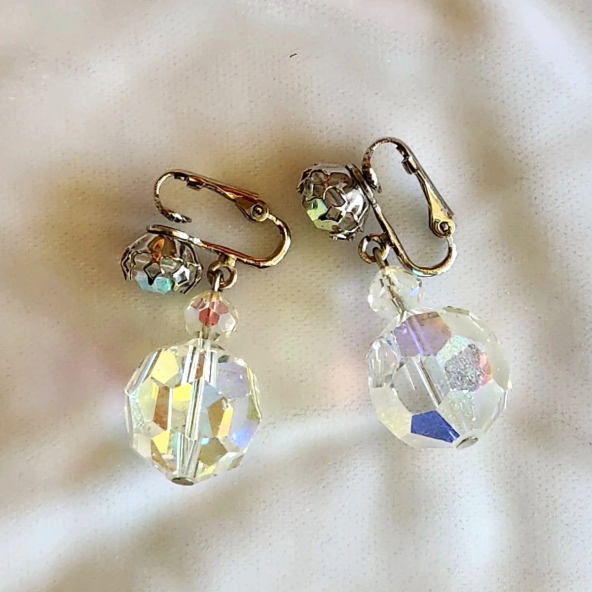1960s Aurora Borealis Crystal Bead Drop Earrings