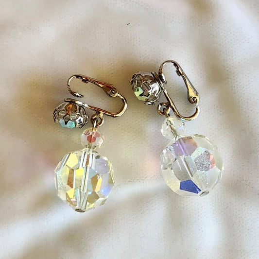 1960s Aurora Borealis Crystal Bead Drop Earrings