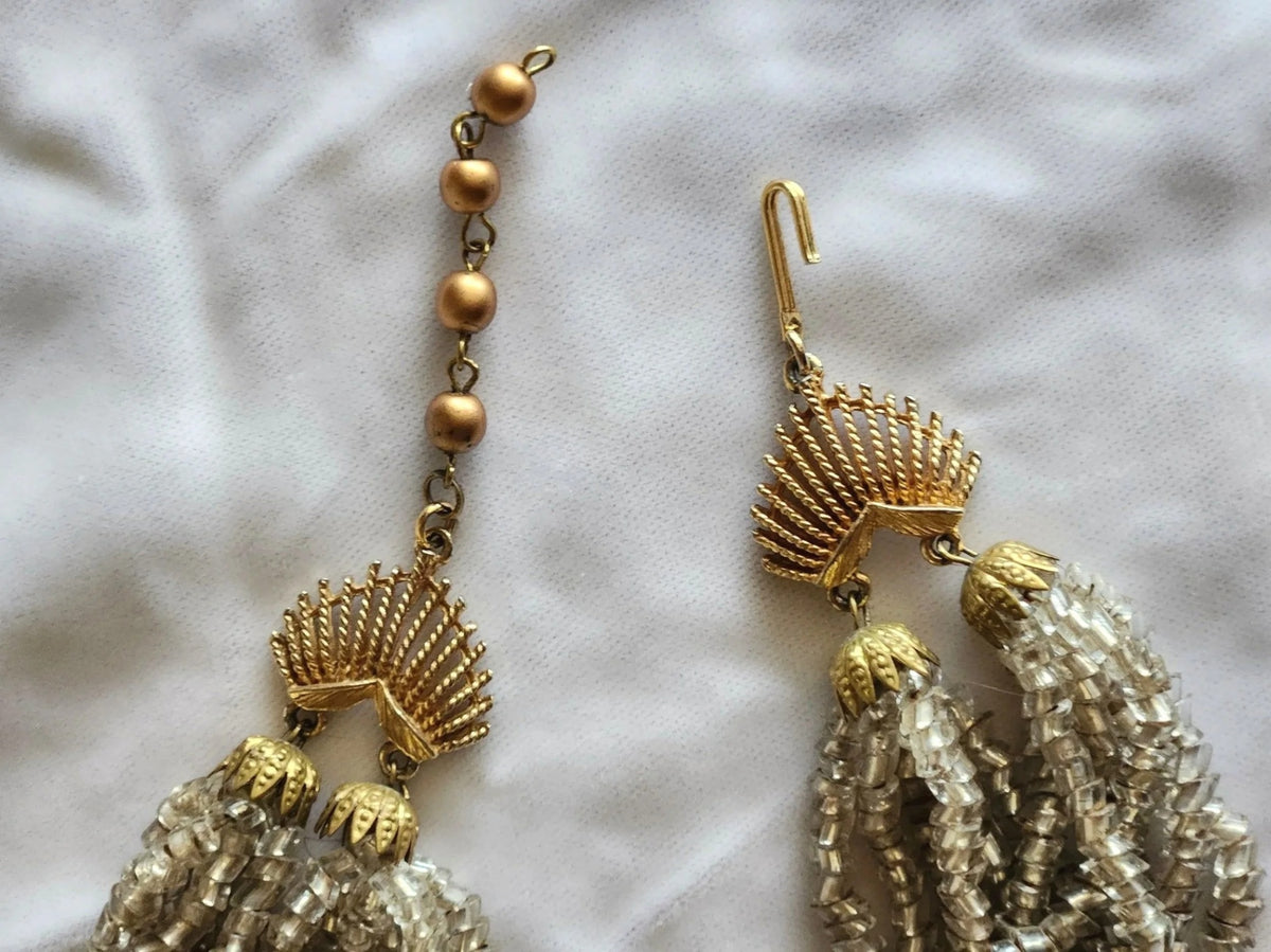 1950s Silver Foiled Glass Angle Cut Tube Bead Bib Necklace - 12 Strands
