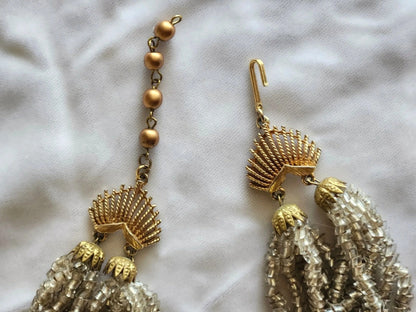 1950s Silver Foiled Glass Angle Cut Tube Bead Bib Necklace - 12 Strands