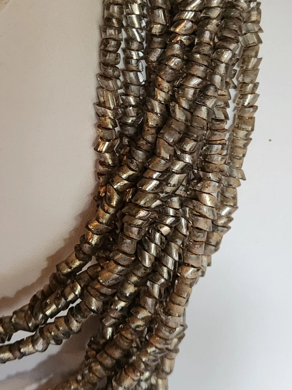 1950s Silver Foiled Glass Angle Cut Tube Bead Bib Necklace - 12 Strands