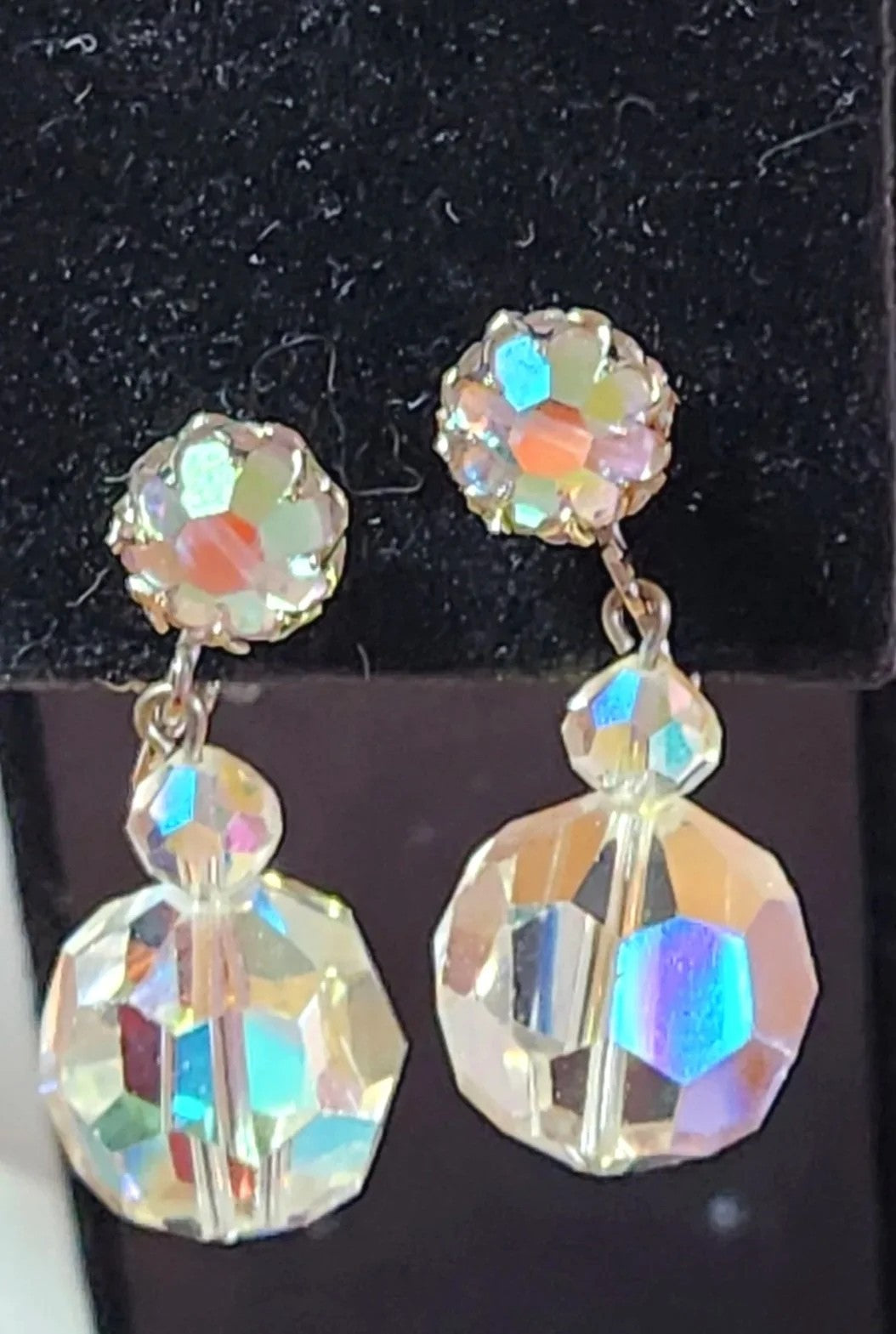1960s Aurora Borealis Crystal Bead Drop Earrings