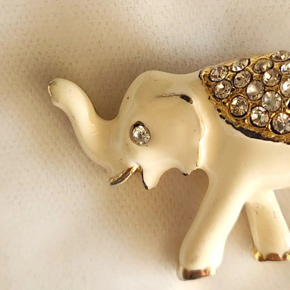 White Enamel Elephant Pin Brooch