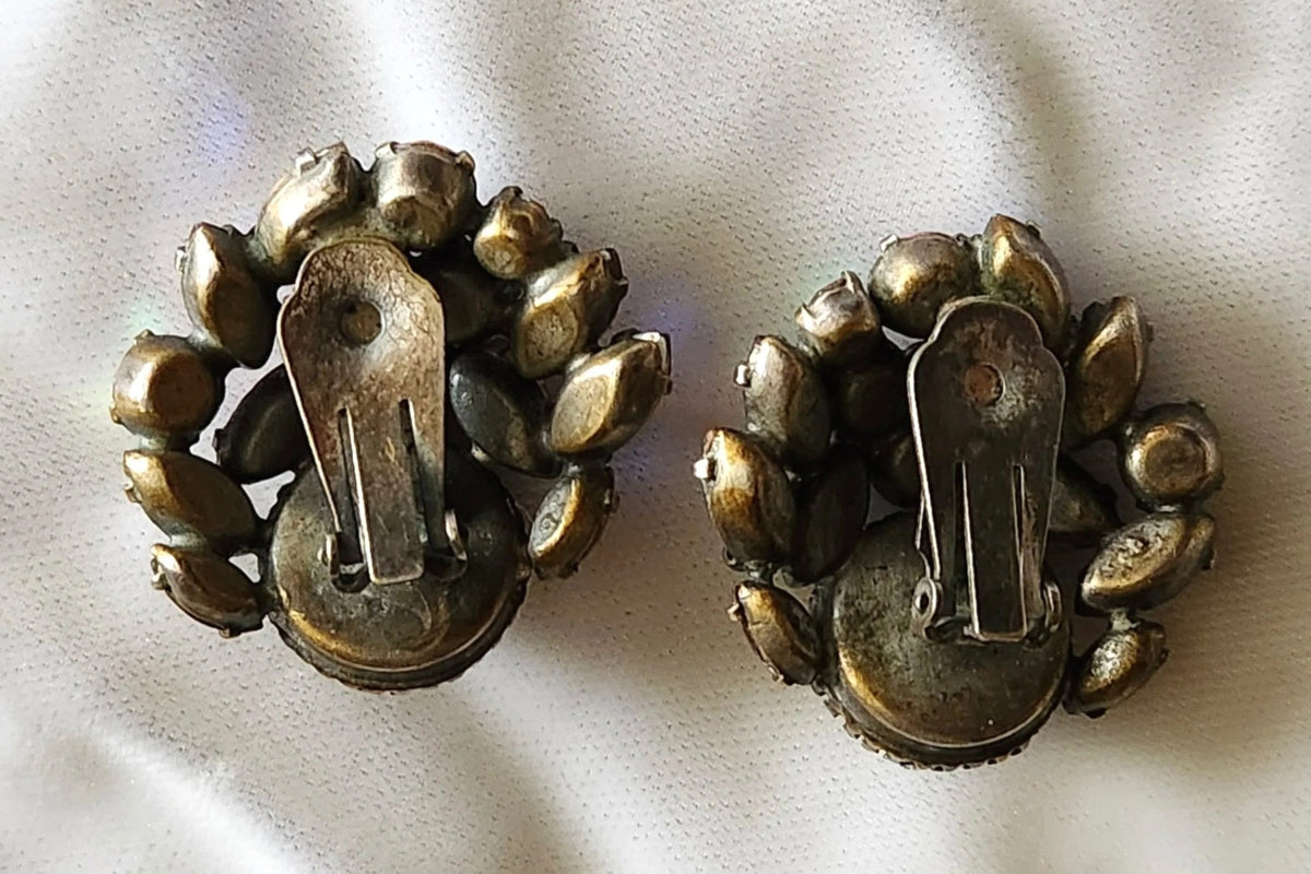 Huge Regency Mabe Faux Pearl & Lavender AB Rhinestone Earrings