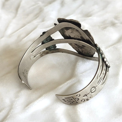 1960s Bell Trading Post Nickel Silver & Faux Turquoise Arrowhead Bracelet