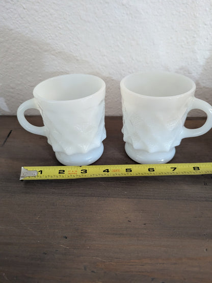 Pair Fire King Diamond Pt. Milk Glass Migs
