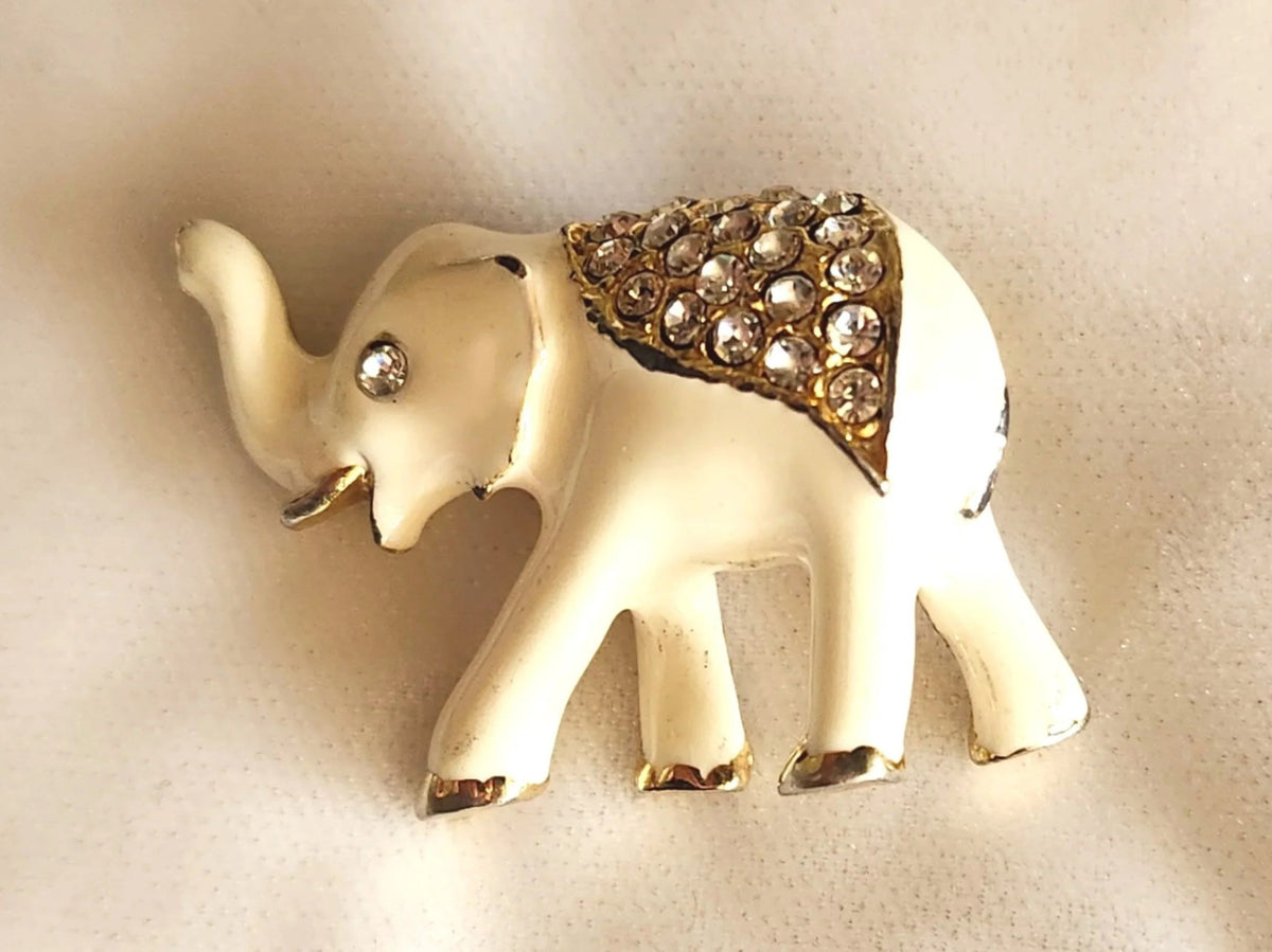 White Enamel Elephant Pin Brooch